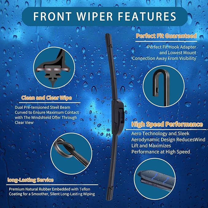 Windshield Wiper Blades for 2022 2023 2024 Hyundai Tucson (US Built 26'' 16'' 11'') - Complete Set Front & Rear Premium All-Season Wipers