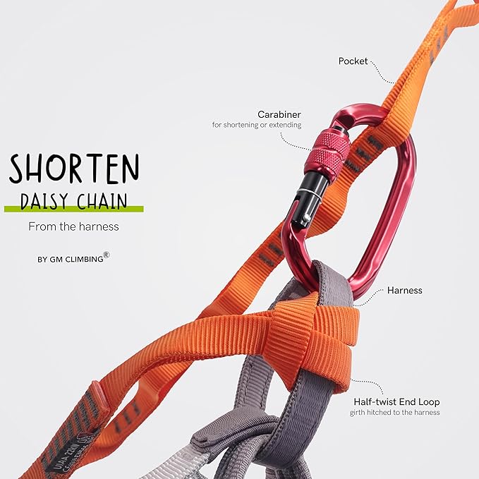 GM CLIMBING 16mm Nylon Daisy Chain Sling 22kN 120cm / 48in CE UIAA Certified for Leading Aid Climb Ascender Rigging Hammock Suspension