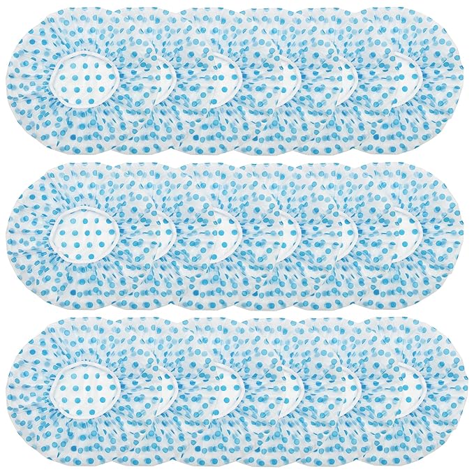 18Pcs Plastic Shower Caps for Women Waterproof Bath Caps Bathing Hair Cap Reusable Shower Caps for Shower,Spa,Salon,Housework,Girls,Home,Travel (Blue)
