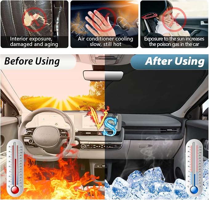 SKTU 2023 2024 Ioniq 5 Front Windshield Sunshade for 2022 2023 2024 Hyundai Ioniq 5 Windshield Sunshade Foldable for Blocks UV Rays and Blocks Heat and Sun Keeps Vehicle Cool