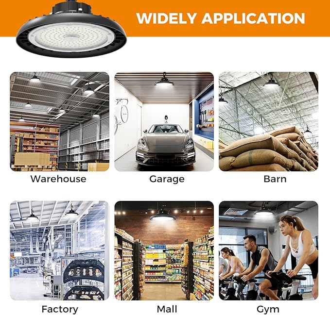 LED High Bay Lights 180W UFO Shop Lights 32400 LM 6000K Commercial Bay Lighting Fixture IP65 5ft Cable Plug & Play for Warehouse Factory Garage Workshop Barn 2 Pack