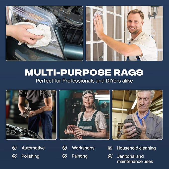 Angel-in-Armor White T-Shirt Rags – 50lb Bulk Box of Recycled Cotton Knit Shop Rags (650 Units) – Low Lint Cleaning Cloths for Mechanics, Oil Changes, Industrial and Commercial Use