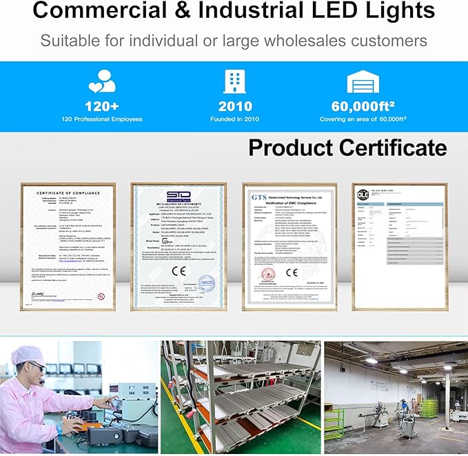 8 Pack 300W High Bay LED Lights 45,000LM, 1.89FT LED Warehosue Light UL DLC Listed, 5000K Linear Hanging Shop Fixture Dimmable 0-10V, Commercial High Bay Light for Workshop Garage Factory, AC100-277V