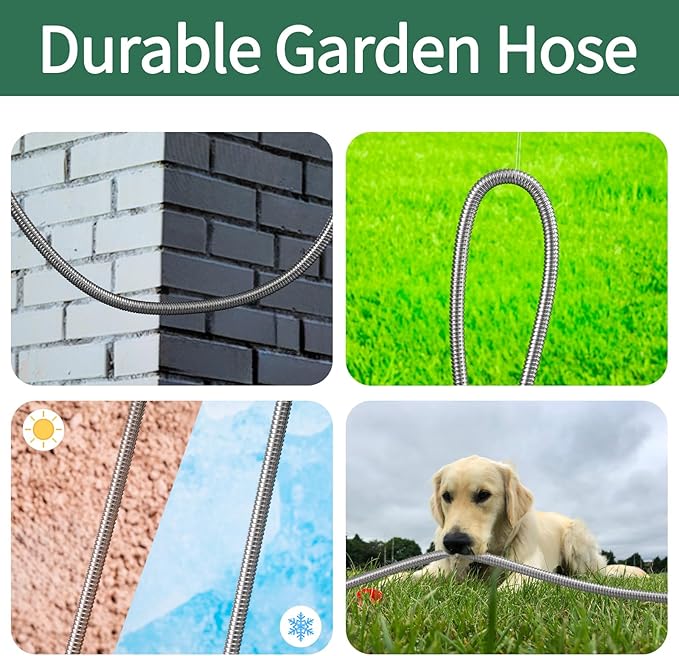 Garden Hose 50 FT, Non-Expanding, 10 Functional Nozzles, Garden Hose Anti-Kink, Heavy Duty Flexible Water Hose 50 ft Suitable for Outdoor, Yard, Lawn, Car Washing and Other Scenes.