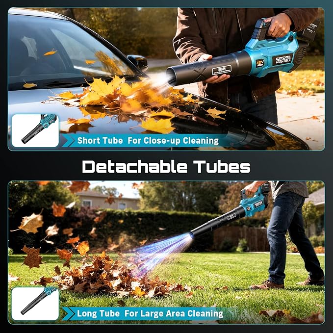 SEESII 40V Leaf Blower Cordless, 600CFM 160MPH Electric Leaf Blower with 2 * 5200mAh Batteries and Chargers, Turbo Button & Variable Speed Control Handheld Blower for Lawn Care, Dust and Debris