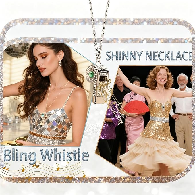 PCTC Shining Whistle,Crystal-Encrusted Metal Whistle with Decorative Chain Great for Referees, Coaches Party and Gift Accessory[Gold Exterior]