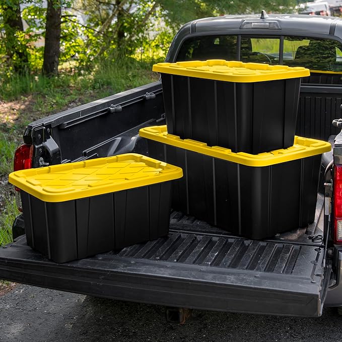 Sterilite 24-Pack Stackable Storage Bins, Heavy Duty Totes w/ Lids, 17 Gallon, Black/Yellow