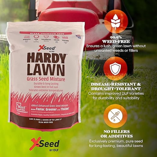 X-Seed Hardy Lawn Grass Seed Mixture - Durable, Long-Lasting Lawn Solution for Full Sun, Withstands Extreme Temperatures & Heavy Traffic, Ideal for Backyards, 3 lbs.