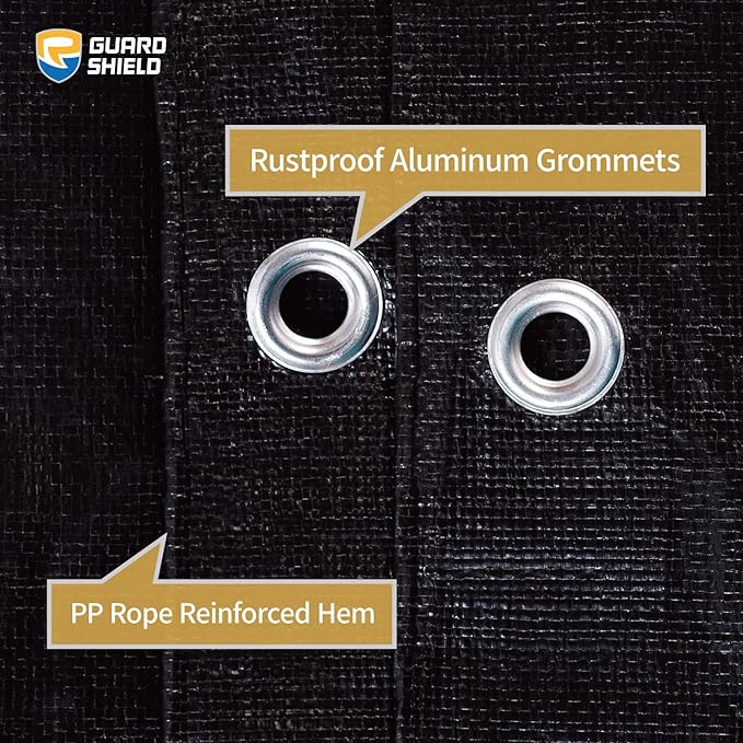 GUARD SHIELD Tarps Heavy Duty Waterproof 12x20 Feet Black Poly Tarp Cover Outdoor Thick UV Resistant Tarpaulin with Grommets 10mil