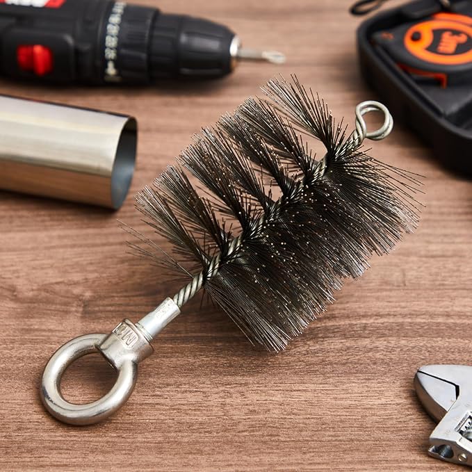 Flutesan 4-inch Cable Puller Brush Tool with Pull Ring, Cable Pulling Grip with Cleaning Brush for Heavy-Duty Duct, Deep & Curved Pipes, Stainless Steel Bristles for Stubborn Grime & Rust Removal