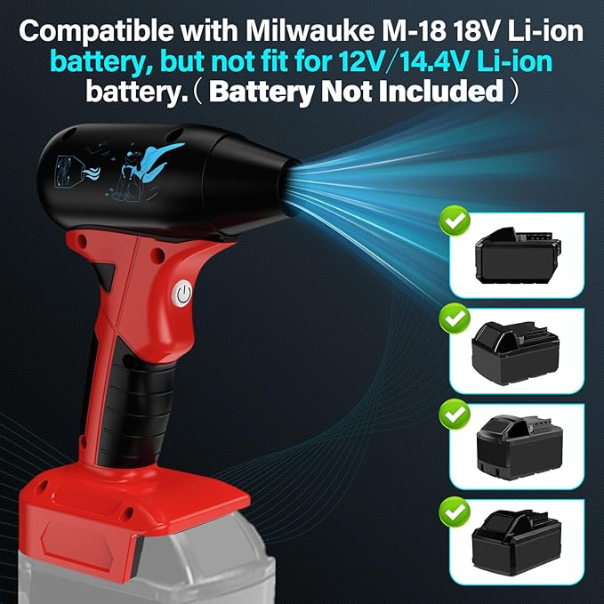 Jet Dry Blower for Milwaukee M-18 18V Battery,130000RPM Electric Air Duster, Jet Fan Blower for Computer Key Board Cleaning,Car Drying,Camping,Outdoors(No Battery)