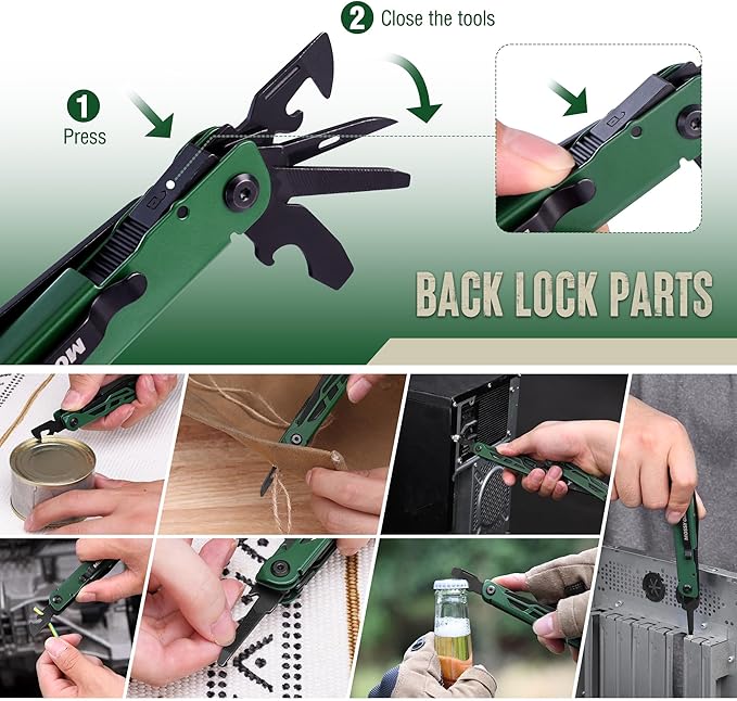 MOSSY OAK CNC-Machined Multitool Pliers, 27-in-1 Multi Tool with Pocket Knife, Fire Starter & Whistle, Bottle Opener, Screwdriver – Self-Locking Survival Tool for Camping & Hiking