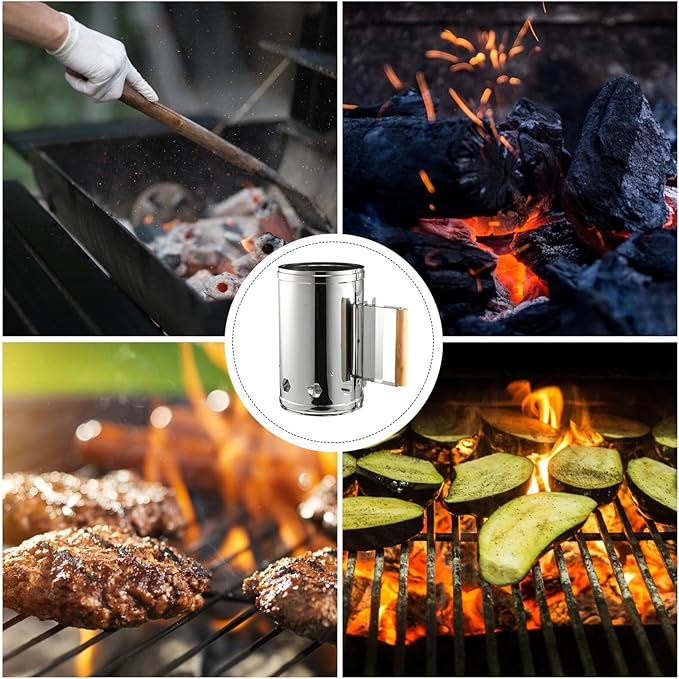 Outdoor BBQ Charcoal Chimney Starter Barrel Fast Ignition Grill Fire Starter for Camping Tailgate Parties BBQ Tool with Air Vents for Even Heating