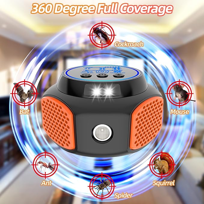 2025 360°Ultrasonic Pest Repellent Plug in,Indoor Pest Control for Rodent Mice Rat Squirrel Bat Roach Spider Ant Bug,Electronic Repelling Device Mouse Traps for Basement House Garage Kitchen(2pcs)
