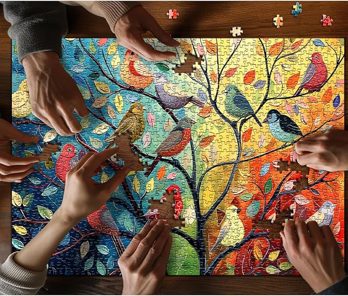 Bird Puzzles for Adults 1000 Pieces, PICKFORU Bird Tree of Life Puzzle Art Painting, Colorful Gradient Puzzle Animals, Hard Difficult Challenging Jigsaw Puzzle