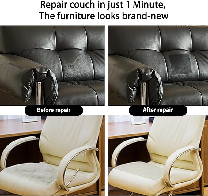 Self Adhesive Leather Repair Patch,8x12 inch Vinyl Repair Kit,Leather Repair Kit for Furniture,Car Seat,Couch,Office Chair,2 Pcs Black
