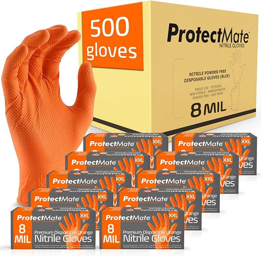 Orange Heavy Duty Nitrile Gloves - 8 Mil Textured Nitrile Gloves Disposable Latex Free