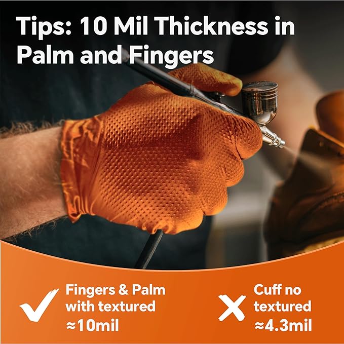 10mil Nitrile Gloves Thick,Industrial Disposable Gloves with Diamond Textured,Heavy Duty Mechanic Glove,Latex Free