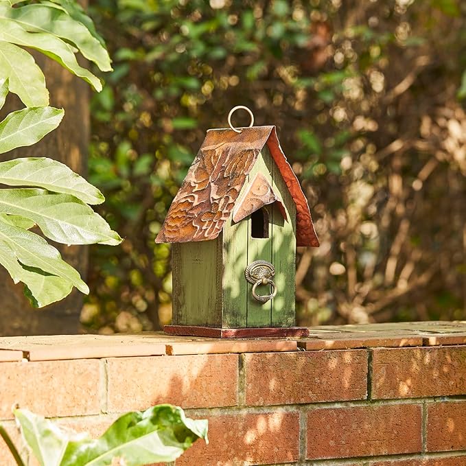 Glitzhome Bird Houses for Outside,10" H Rustic Wooden Bird House Garden Distressed Decorative Birdhouse for Outdoors, Hanging Birdhouse for Bluebird Hummingbird Wren Finch Cardinals Cedar