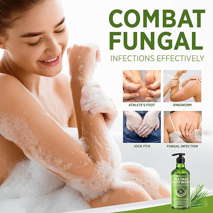 Antifungal Body Wash & Soap with Tea Tree Oil - 2 Pack Tinea Versicolor Body Wash for Back Acne, Folliculitis, For Jock Itch, Athletes Foot, Body Odor, Ringworm - 2 Pack