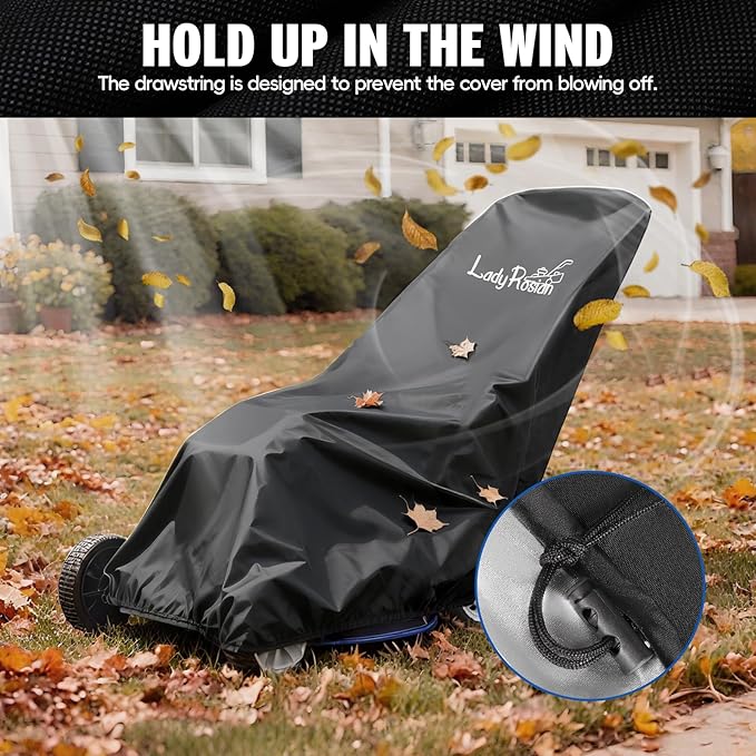 Outdoors Lawn Mower Cover - Heavy Duty Oxford Waterproof UV Protection Universal Fit Push Mower Covers ,with Waterproof Lawnmower Covers for Outdoor(Black, 74L x 25W x 39H)