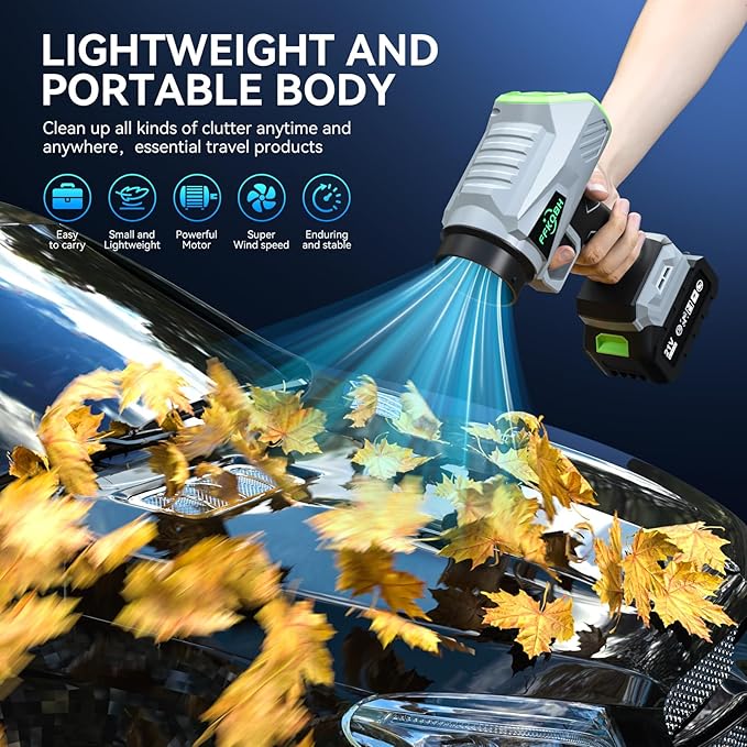 Leaf Blower Cordless with High Power,with Battery and Charger，Extended Nozzle, Lightweight Handheld Design, Leaf Blower for Patio Cleaning,car Blowing Water,Lawn Care,Blowing Leaves/Dust.