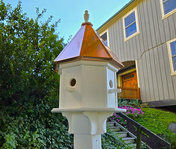 Amish Handmade Copper Birdhouse, Bird Watching (Copper Roof, 4 Compartments)