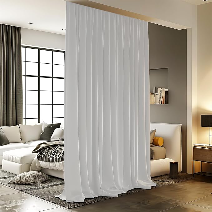 Room Divider Curtains with Ceiling Track, 95% Blackout Heavy Curtains Noise Reduction Privacy Curtain System Kits, 10 ft Wide x 7 ft Tall, White, 1 Panel