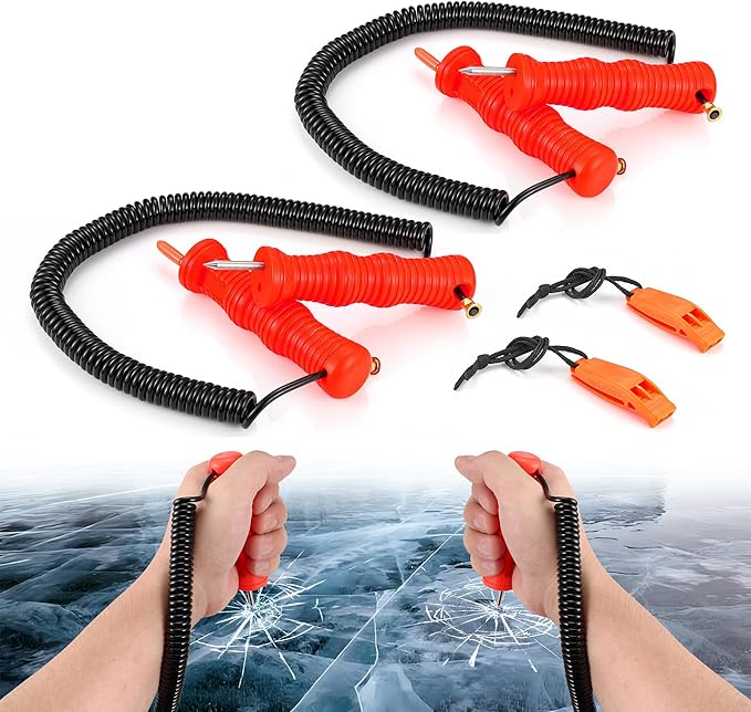 CozyCabin Ice Fishing Safety Picks Kit with Whistle Ice Fishing Accessories for Ice Fishing, Ice Skating, Ice Safety Spikes