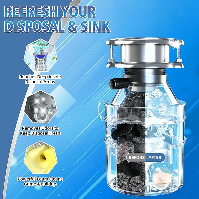 Garbage Disposal Cleaner and Deodorizer, Powerful Garbage Disposal Cleaner Tablets 50 Counts, 1 Year Supply For Kitchen Sink, Drain Clean, Home Cleaning Essentials