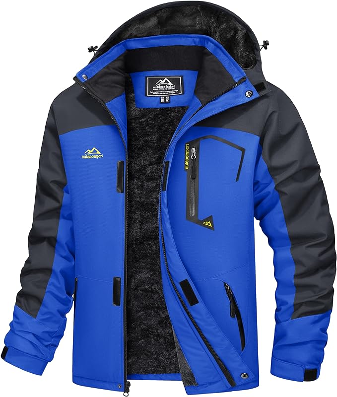 MAGCOMSEN Men's Winter Coats Water Resistant Ski Snow Jacket Warm Fleece Jacket Parka Raincoats With Hood Multi-Pockets