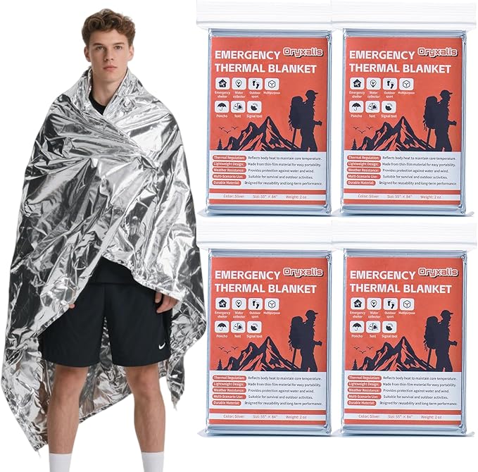 Emergency Mylar Thermal Blankets,Silver Foil Blanket Kit.Camping Heat Space Blankets for Survival,Perfect for Body Warmer in Hiking,Outdoor Traveling, First Aid (10 Pack)