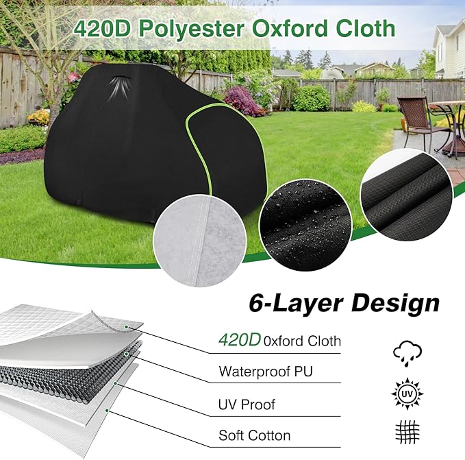 Riding Lawn Mower Cover-Heavy-Duty 420D Cotton Lined Oxford Fabric Waterproof Lawn Tractor Covers, UV Resistant & Includes Storage Bag, All-Weather Outdoor Mower Cover Universal Fits Decks Up to 54"