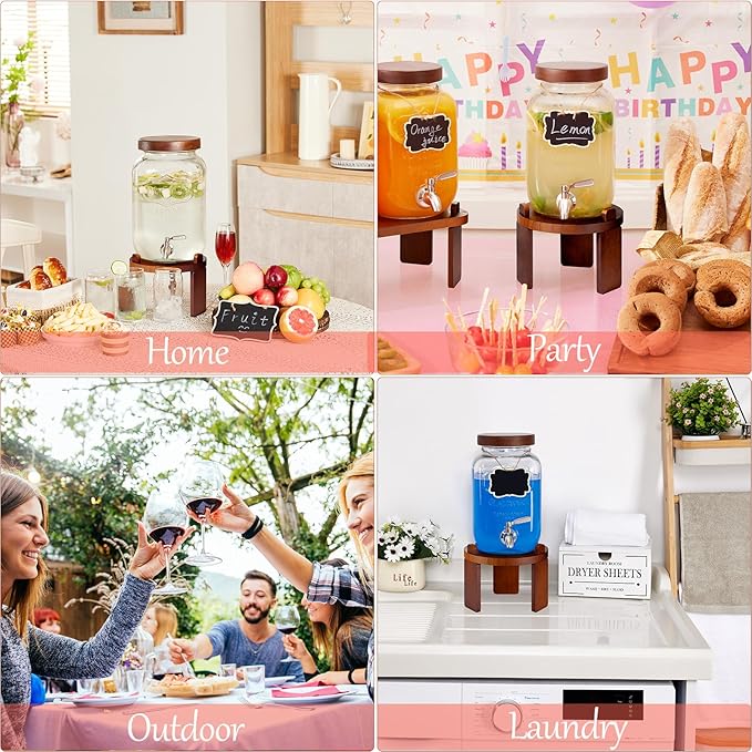 1 Gallon Drink Dispenser for parties,Glass Beverage Dispenser with Stand,Water Dispenser with 18/8 Stainless Steel Spigot,lemonade stand Dispenser for Fridge,Juice,Punch,Cocktails,Ice Tea & Sun Tea