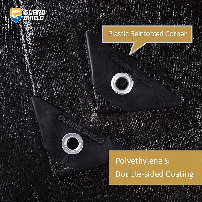 GUARD SHIELD Tarps Heavy Duty Waterproof 10x20 Feet Black Poly Tarp Cover Outdoor Thick UV Resistant Tarpaulin with Grommets 10mil