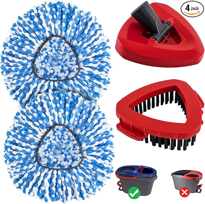 Mop Replacement Heads for O Cedar RinseClean 2 Tank System,2 Microfiber Mop Head Refills,1 Scrubber Mop Head and 1 Mops Base Combo Set for O-Cedar 2 Tank,MOp Replace Heads for Wet/Dry Floor Cleaning