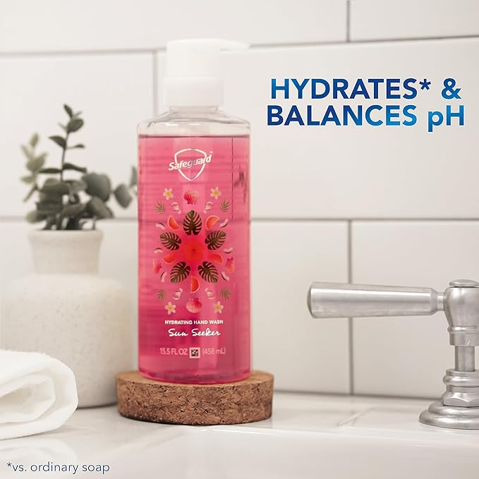 Safeguard Liquid Hand Soap, Micellar Deep Cleansing, Washes Away 99% Bacteria, Made with Natural Moisturizers, Enriched with Skin Conditioners, PH Balanced, Sun Seeker Scent 15.5 oz (Pack of 4)
