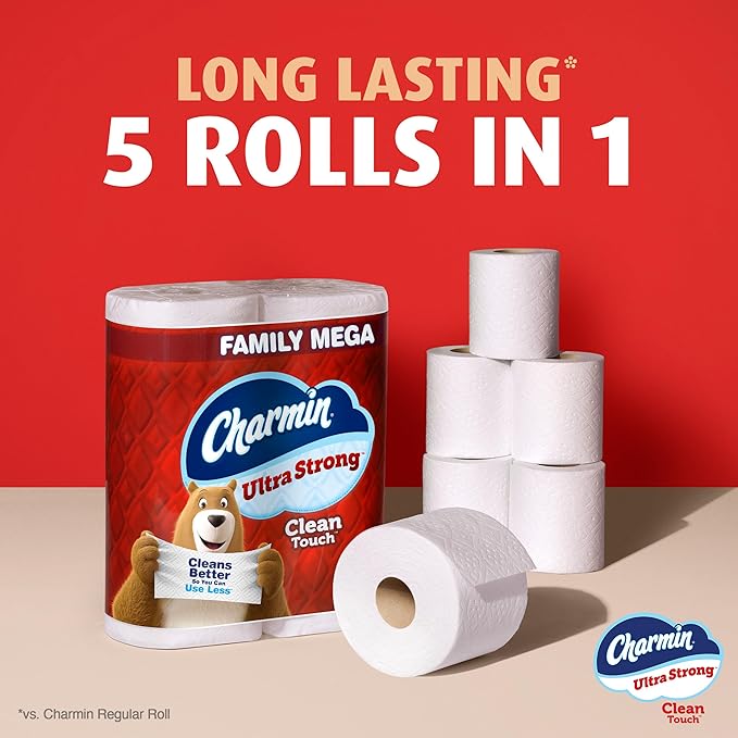 Charmin Ultra Strong Clean Touch Toilet Paper, 18 Family Mega Rolls = 90 Regular Rolls (Packaging May Vary)