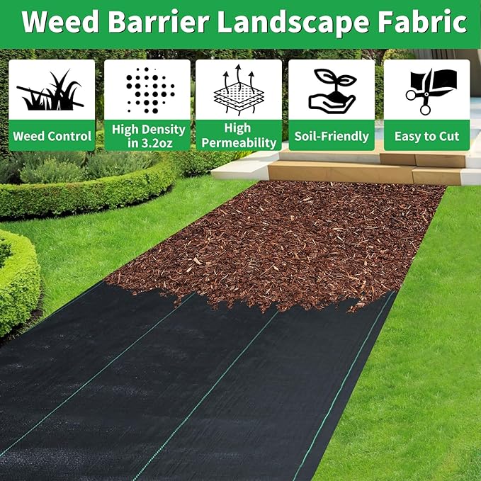 4ftx180ft Garden Landscape Fabric Weed Barrier Fabric Heavy Duty,Weed Blocker Fabric, Geotextile Fabric Under Gravel,Garden Tarp to Prevent Weeds, Landscaping Fabric, Driveway Fabric