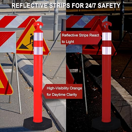 OrangeStar 3 Pack 42 Inch Traffic Cones with Heavy Duty Rubber Base – Reflective Orange Safety Delineators for Road Construction, Parking Lots & Crowd Control, 42" Tall