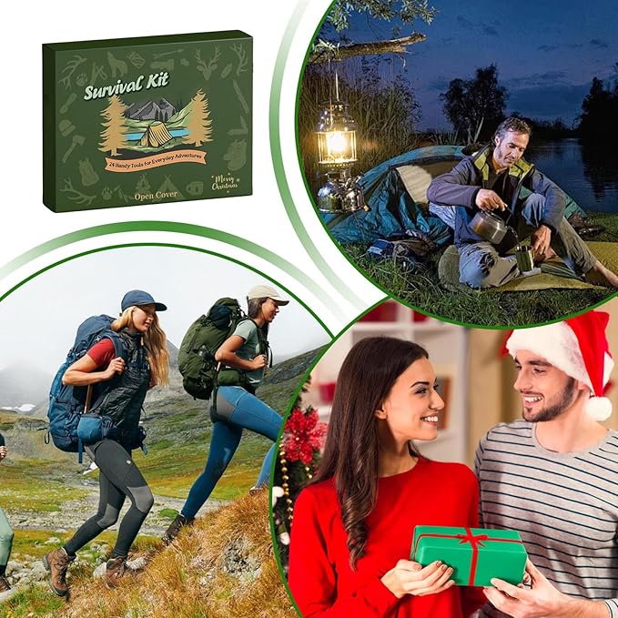 24-Day Survival Kit Advent Calendar - Christmas Countdown Calendar with Survival Tools, Outdoor Gear for Hiking Fishing Hunting Adventure, Practical Holiday Gift for Men Husband Dad Friends