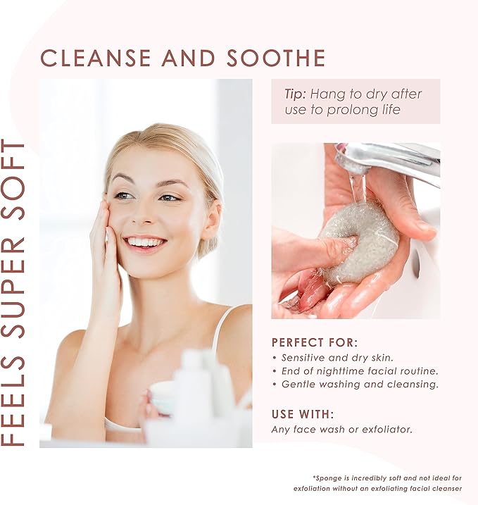 Konjac Face Sponge for Cleansing & Facials (4 Pack) | Microplastic Free 100% Natural | Non-Toxic | Biodegradable | Eco-Friendly | Plastic Free Packaging