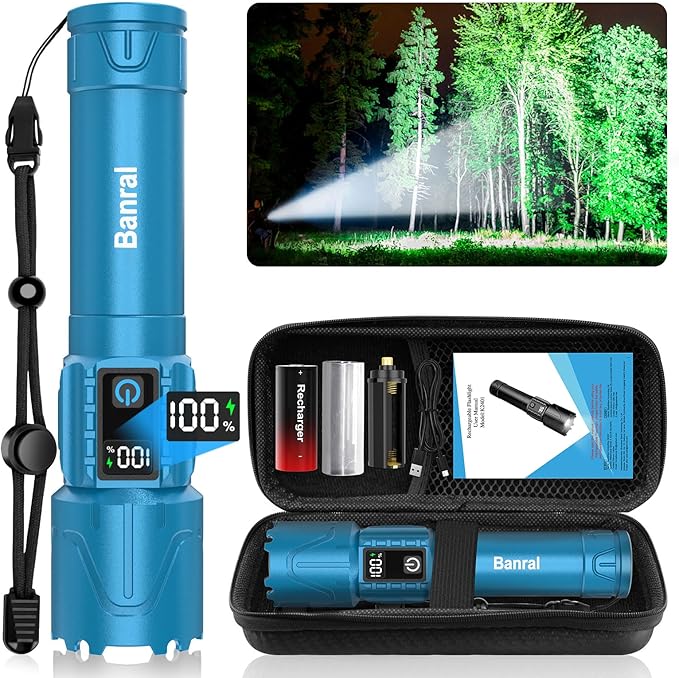 Banral Rechargeable Flashlights High Lumens - Super Bright LED Tactical Flash Light, Powerful Waterproof Handheld USB C Flashlight for Camping,Emergencies,Home,5 Modes,Zoomable (1, Turquoise)