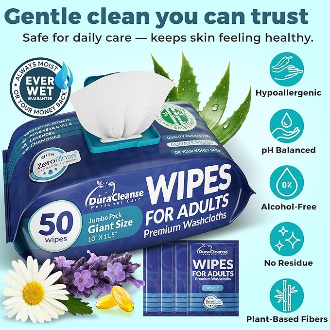 XL Bath Wipes for Adults No Rinse (2 Pack) – 100 Count + 8 Travel Body Wipes, 10" x 11.5" Disposable Washcloths for Elderly Incontinence, After Surgery and Elder Care