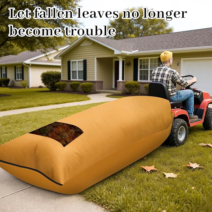 Patelai 2 Pcs 2025 New Lawn Tractor Leaf Bag 420d Grass Catcher Bag for Riding Lawn Mower, 78.7 x 52 Inch Large Capacity Grass Catcher for Leaf Collection Heavy Duty Material Collection(Beige Yellow)