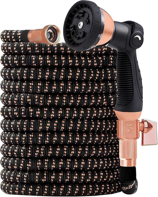 50FT Expandable Garden Hose - with 10-Function Spray Nozzle - Lightweight, Flexible, 3/4" Solid Brass Fittings-champagne