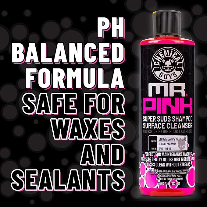 Chemical Guys Mr. Pink Foaming Car Wash Soap, High-Suds pH-Balanced Car Shampoo, Safe for Wax & Sealants, Works with Foam Cannons & Bucket Wash, Safe on All Paint Finishes, 64 oz, Candy Scent