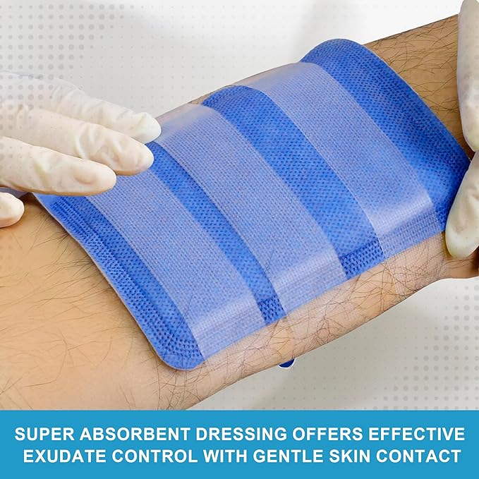 MedVance Super Absorbent Dressing, Dressing Pads for Wound Care, for Pressure Ulcers and 1st/2nd Degree Burns, Superior Moisture Absorbency Bandages, Box of 5 dressings (4"x8")