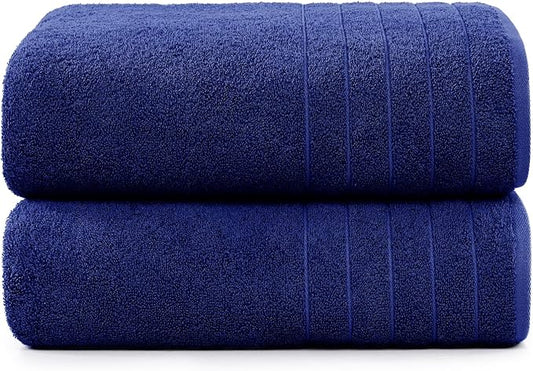 Casa Platino 100% Cotton 2 Pack Bath Towels (30"x60") - Ring Spun Mercerized Cotton Towels Set for Bathroom - Quick Dry, Soft & Absorbent Large Bath Towel Set - Dorm Essentials for Boys - Navy Blue