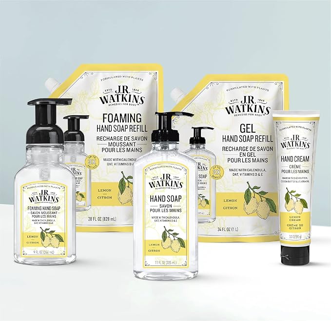 J.R. Watkins Foaming Hand Soap Refill, Moisturizing Foam Hand Wash, All Natural, Alcohol-Free, Cruelty-Free, USA Made, Lemon, 28 fl oz, 3 Pack